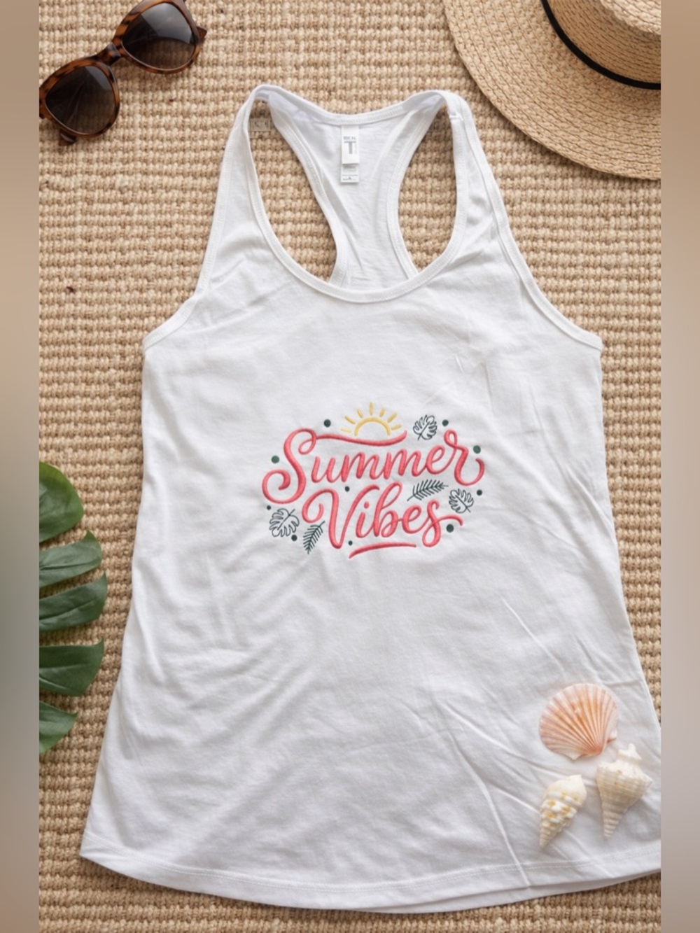 White "Summer Vibes" Racerback Tank Top